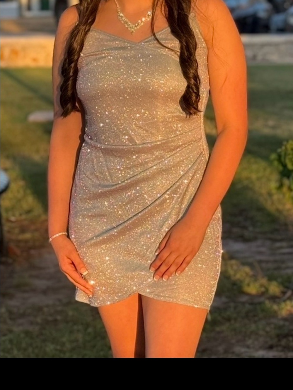 Sparkle Silver Prom Dress in Champagne